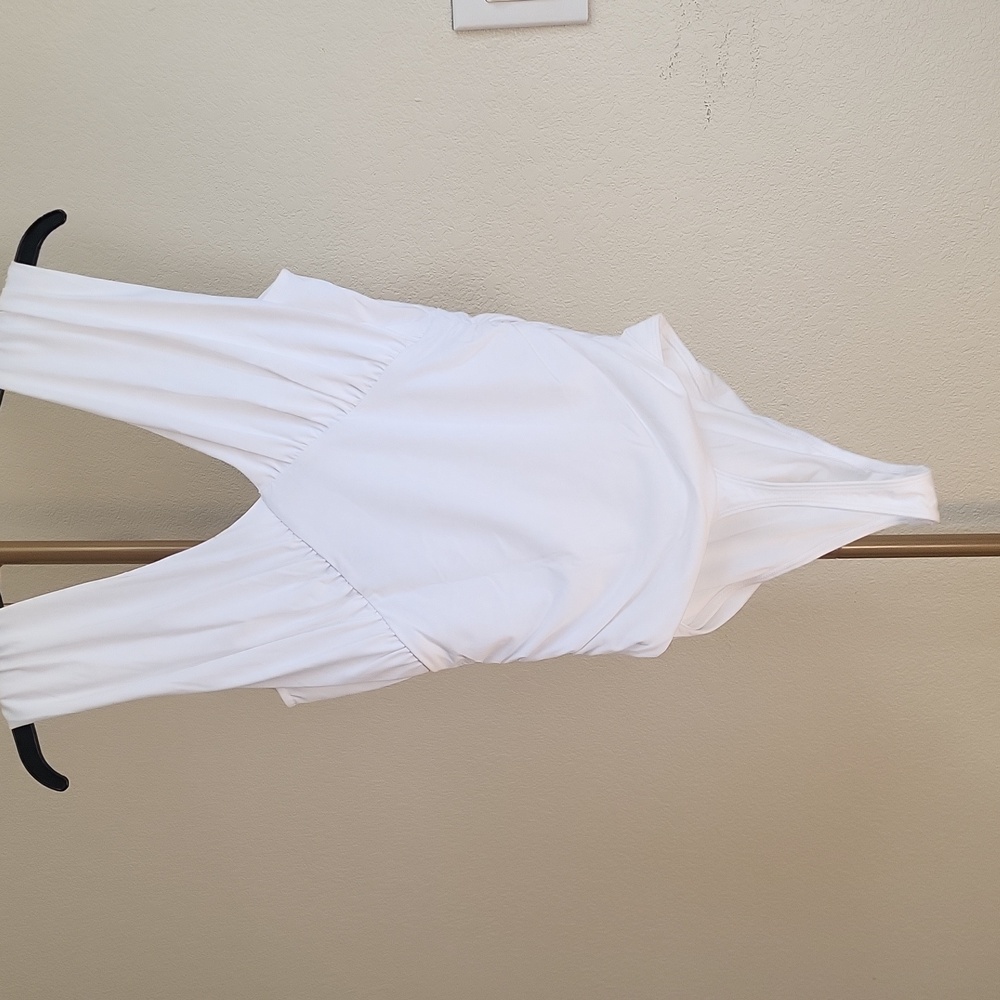 Express White Body Contour Ruched Empire Deep V Bodysuit SZ S NWT - Picture 5 of 12